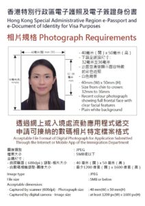 香港ビザ写真規格